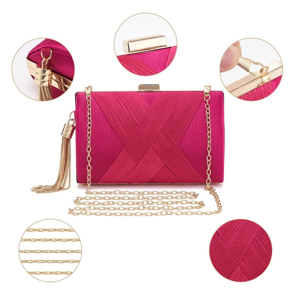 5030 Rose Red Fringed Evening Clutch Bag, 6.9 x 2.8 x 4.5 in - Picture 5 of 5